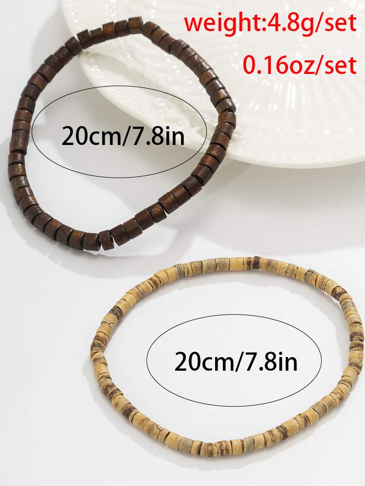 Pulsera de conchas Puka para hombre madera y turquesa miniatura 6