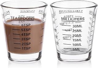 Measuring Cup Shot Glasses 2PACK Espresso Shot Glasses Liquid Heavy Glass 26-Incremental Measurement 1 OZ, 2 TBS, 6 TSP, 30 ML Kitchen Tools （BLACK）