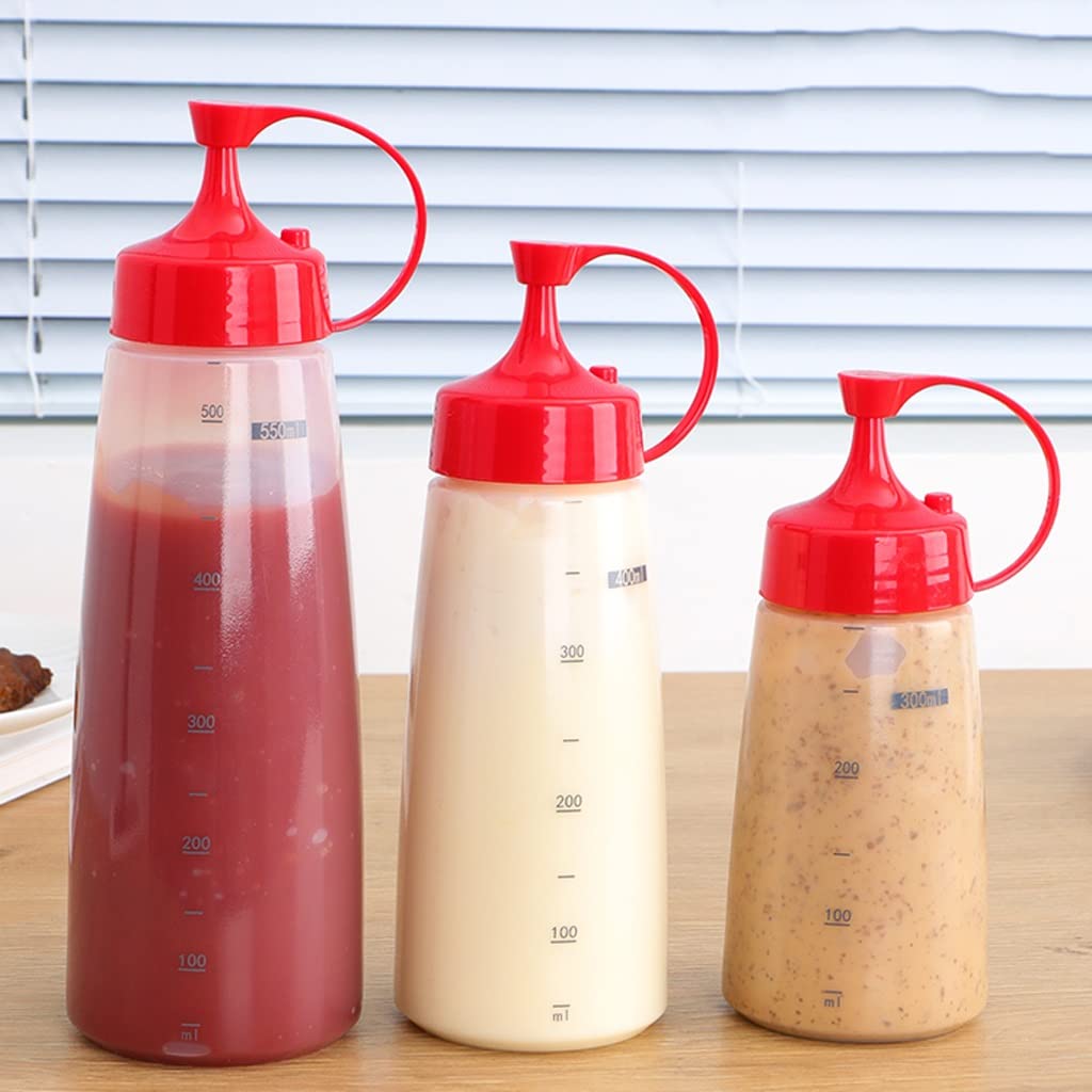 Pot à épices en Verre Ketchup Squeeze Bottle, Ménage Pointed Mouth Squeeze Sauce Bottle, Food Grade Plastic Salad Bottle, Commercial Jar, Sauce Condiment Jar Set of 3 Spice bottle (Color : C)