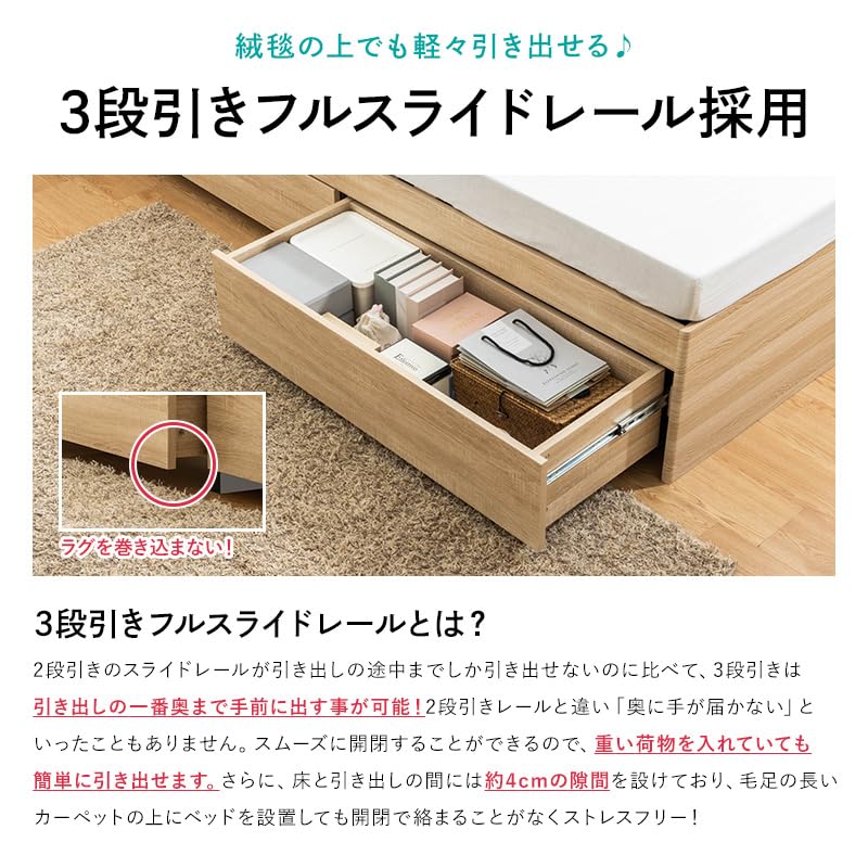 三栄コーポレーション MINT 収納付きベッド シングル 宮棚・コンセント付き