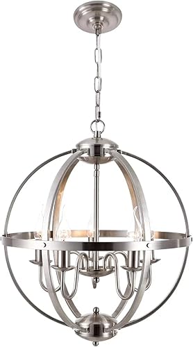 Miniatura 6 de Modern Dining Room Light Fixture 5 Light Sphere Chandelier Brushed Nickel Farmhouse Light fixtures for Dining & Living Room, Foyer and Kitchen,