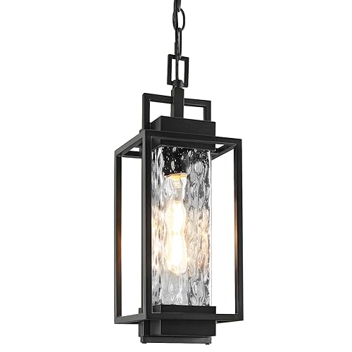 15” Outdoor Pendant Light with LED Bulb, Modern Hanging Lantern