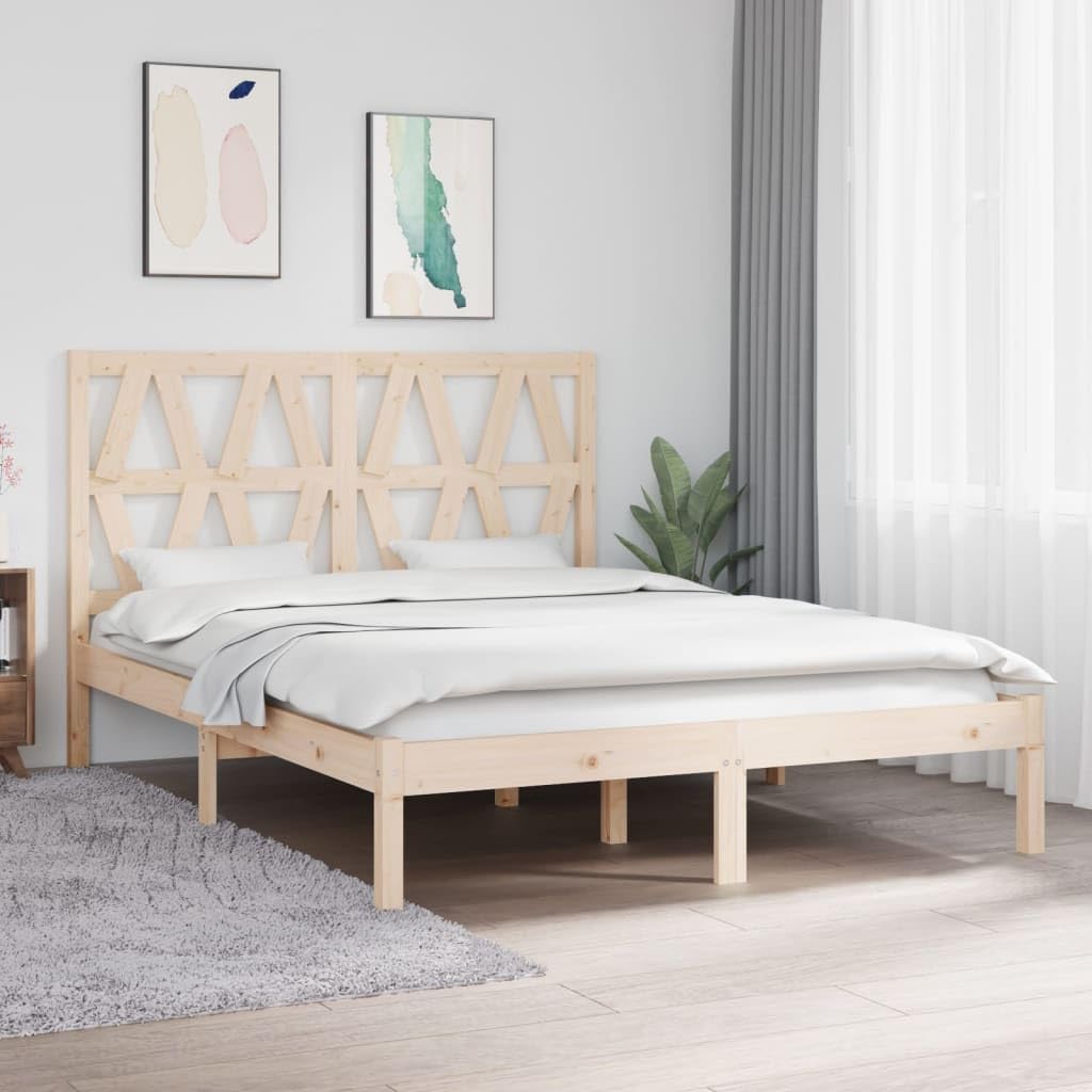 Lite sosnowe Klasyczna rama łóżka Podwójna Brąz 135x190 cm | Rama łóżka sosnowa 135x190 cm podwójna lite drewno z zagłówkiem solidna