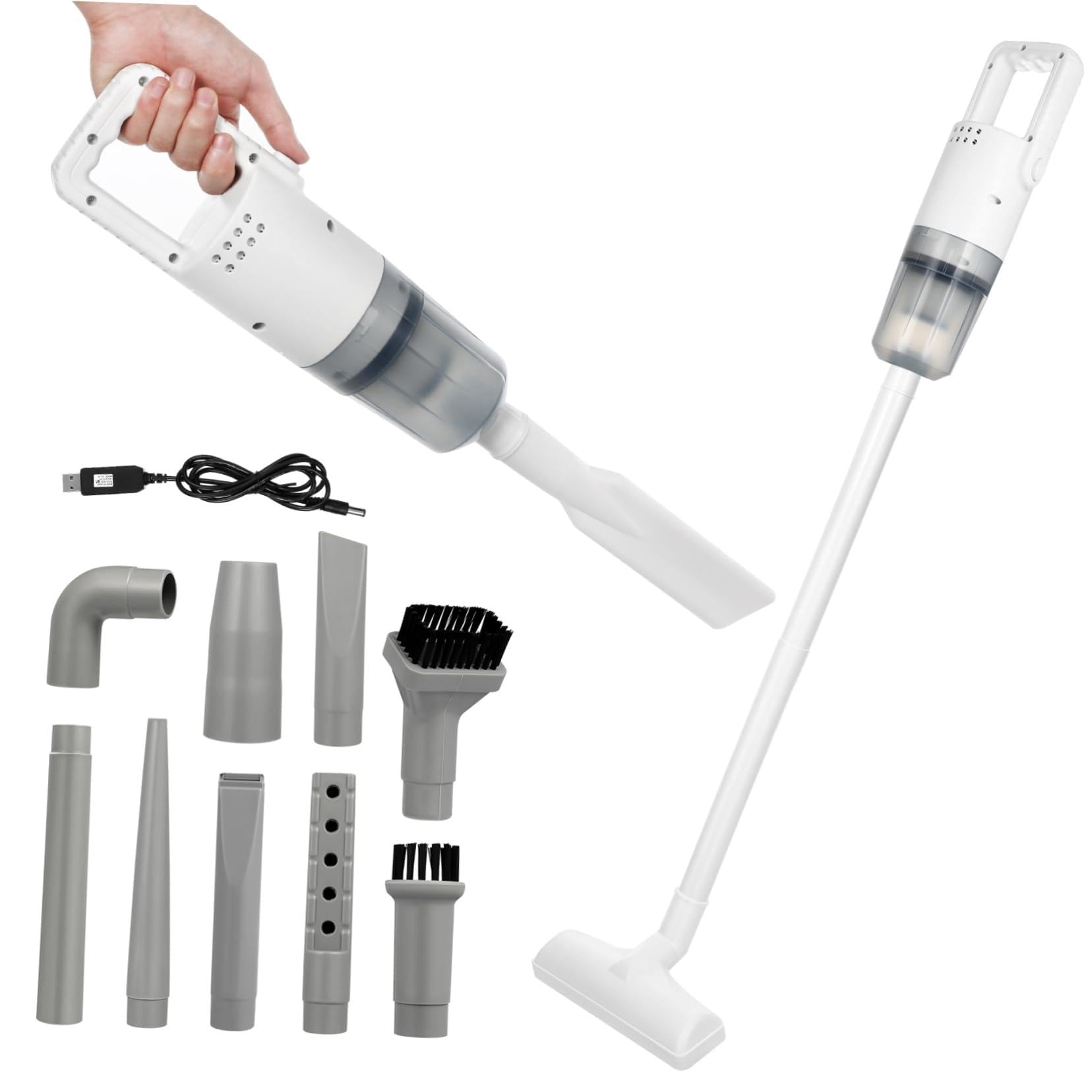 PRETYZOOM Aspiradora para Coche sin Cable, Aspiradora de Coche Portátil de Mano, 0.7l, Abs, Limpieza, Depósito Visible y 9 Accesorios