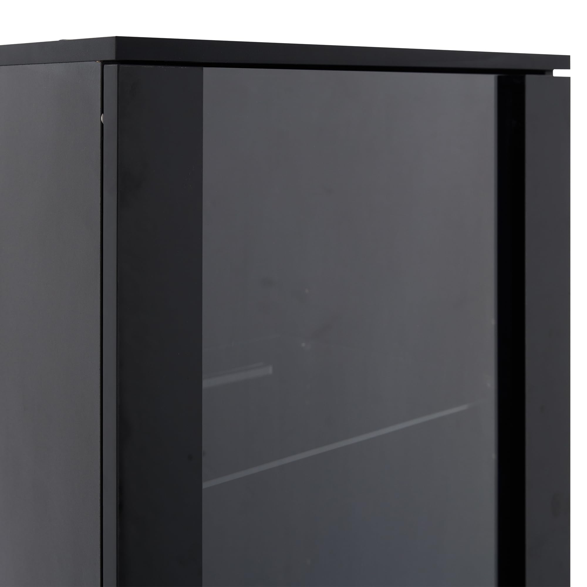 Merax Vitrina con LED, moderna vitrina con 3 estantes, cajón, vitrina brillante para coleccionables, estantería con puerta acrílica, para salón, dormitorio, 50 x 40 x 160 cm, color negro