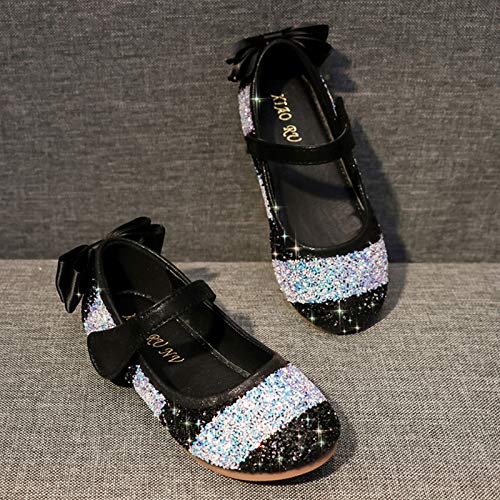 OMEARK Girls Sparkly Party Shoes, Round Head Glitter Princess Flat Dress Shoes, Children's Stylish Soft-Soled Dress Up Shoes with Heel Bowknot, Breathable Waterproof Plus Size Sandals2