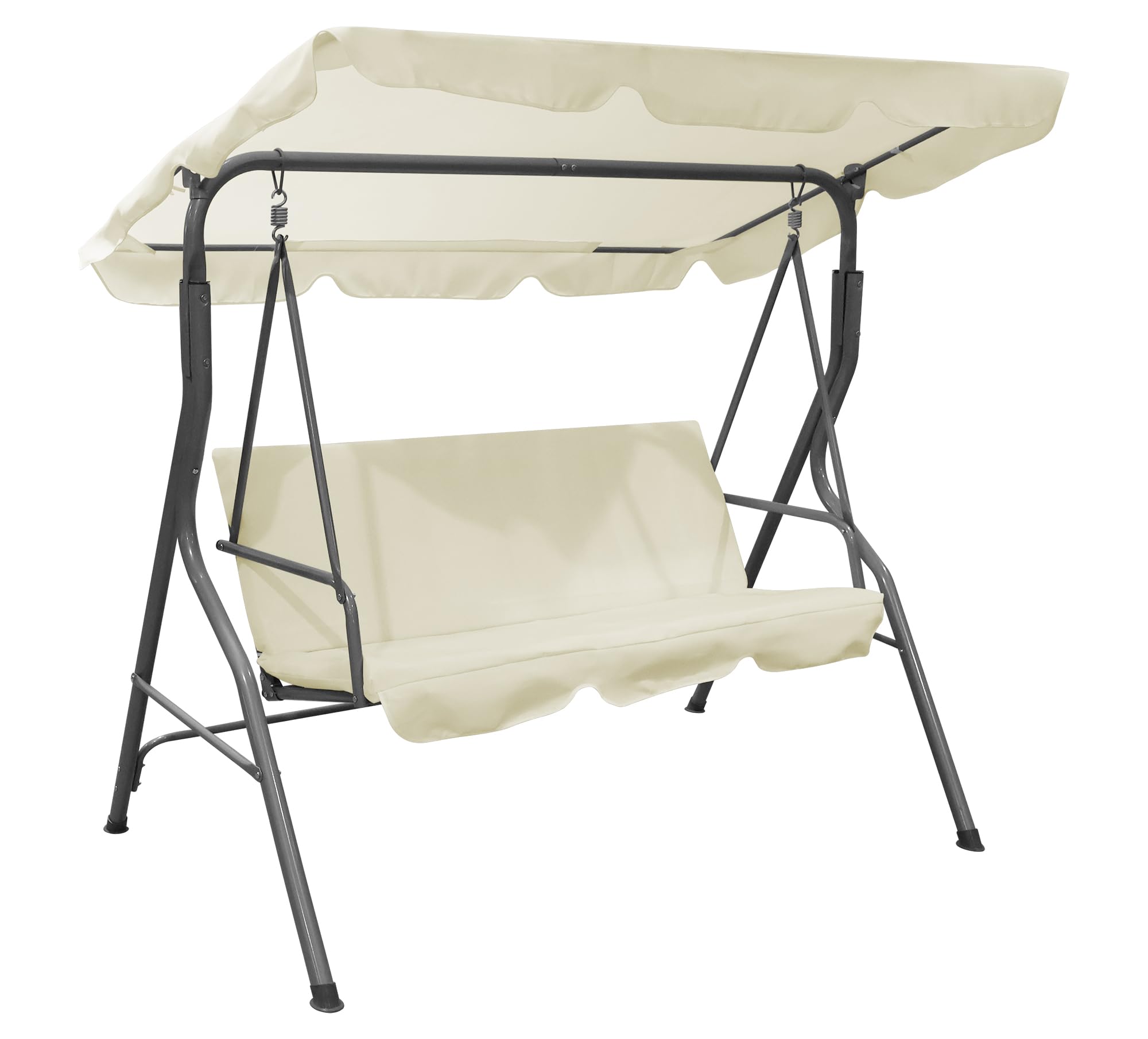 IlGruppone Dondolo da Giardino 3 Posti con Tetto Parasole Regolabile Reclinabile Impermeabile Struttura in Acciaio 173x109x157 Cm Tinta Unita Seduta Ammortizzata - Crema