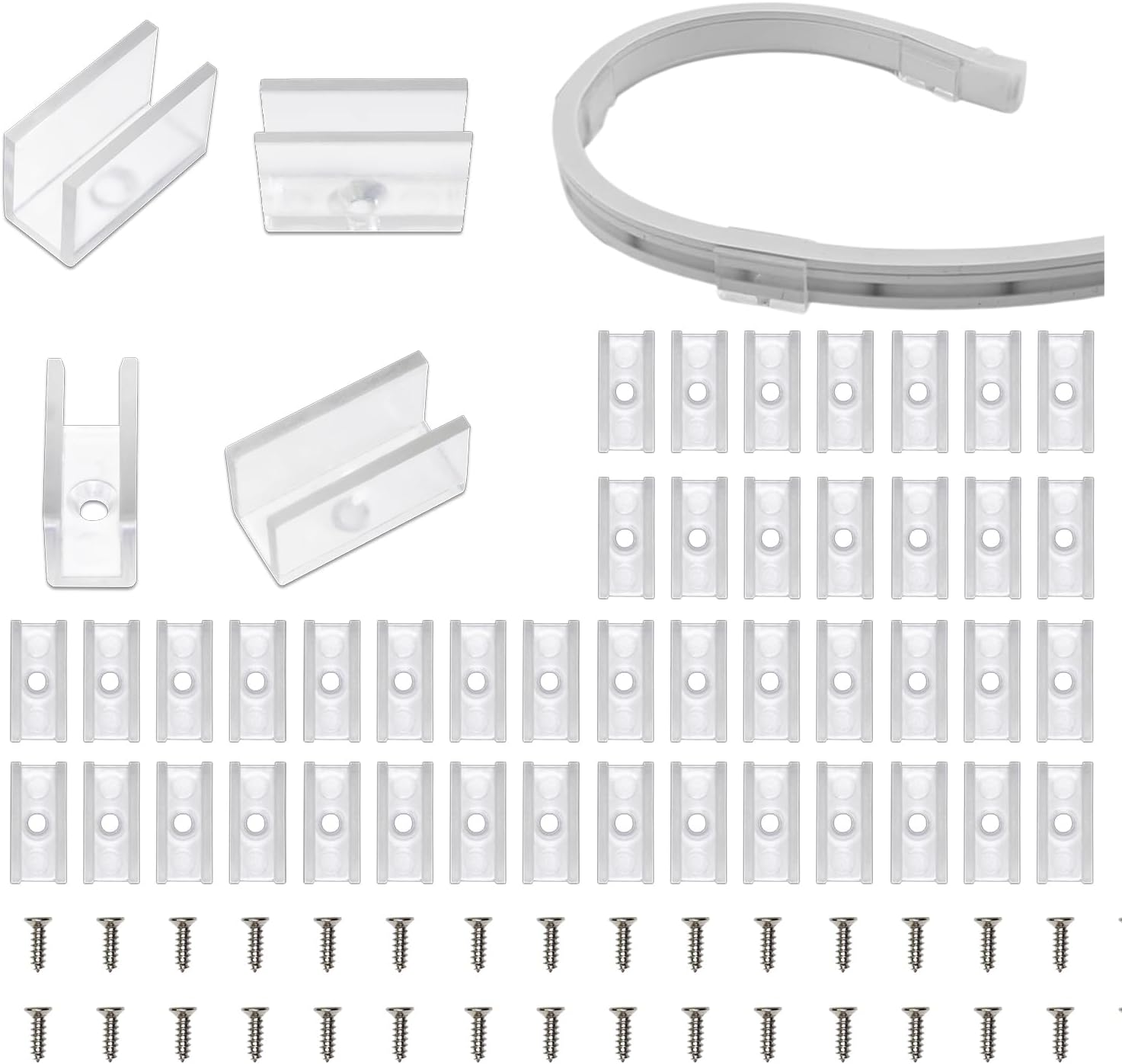 100 PCS LED Neon Strip Light Clips, 6x12mm Led Rope Light Clips with Screws, Led Neon Strip Brackets for Signs DIY
