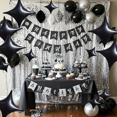 TONIFUL 30Pcs 26In&10In Star Balloons Black Four Pointed Foil Mini Star Mylar Balloons for New Year Halloween Chrismas Birthday Wedding Anniversary Engagement - Image 5