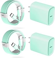 Vista 32 de Cargador para teléfono 17, 16, 15 Pro, carga rápida, 20 W, USB C, bloque de carga rápida con cargadores tipo C de 10 pies de largo, cable de carga