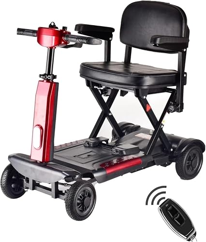 Red T-Sport boot scooter folded, with removable battery and adjustable handlebar