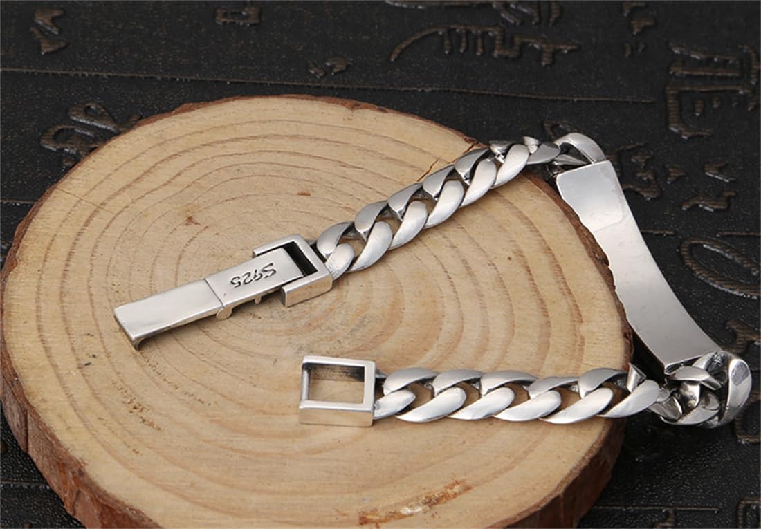 S925 Bracciale A Catena Cubano Semplice in Argento Sterling, Moda Maschile E Femminile Personalizzata Bracciale A Maglie Cubane,Argento,20cm