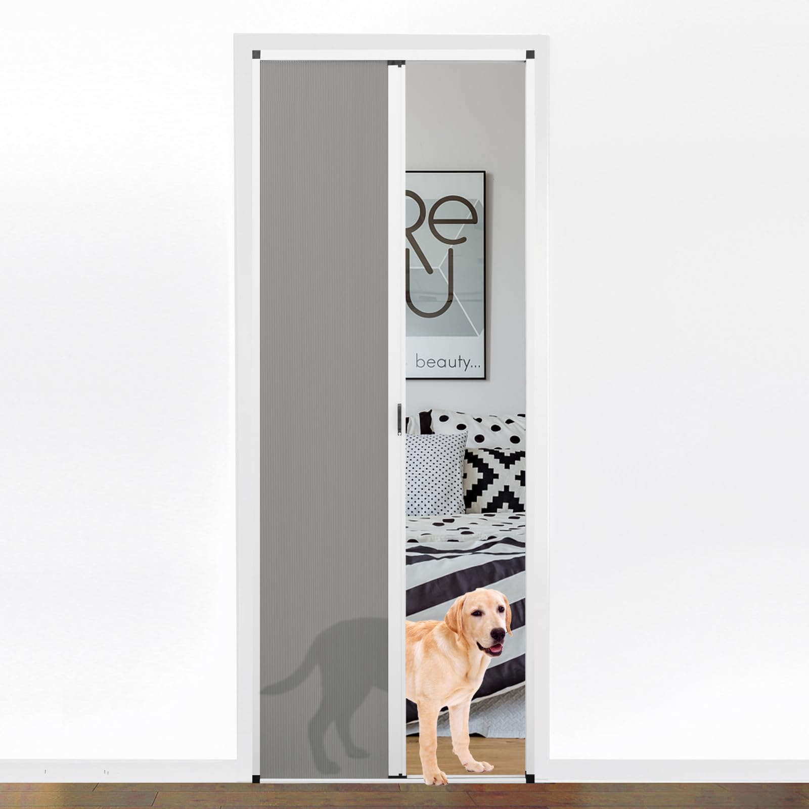 MaKefeile No-Drilling Interior Accordian Folding Bedrooms Door Closet Sliding Barn Panels Doors Hallways Room Divider, Customize, Light Grey