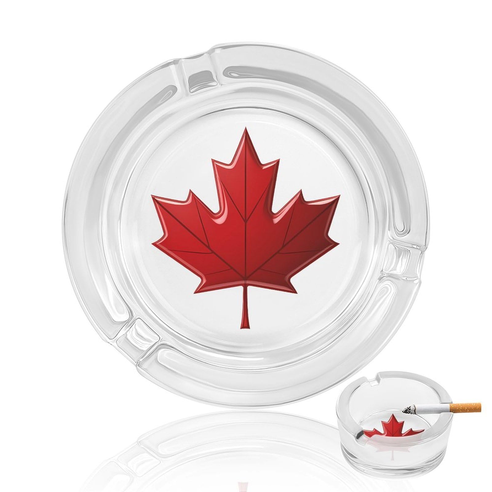 Canada Flag Maple Leaf Ashtray Portable Round Glass Outdoor Ash Tray for Home Office Garden Pub