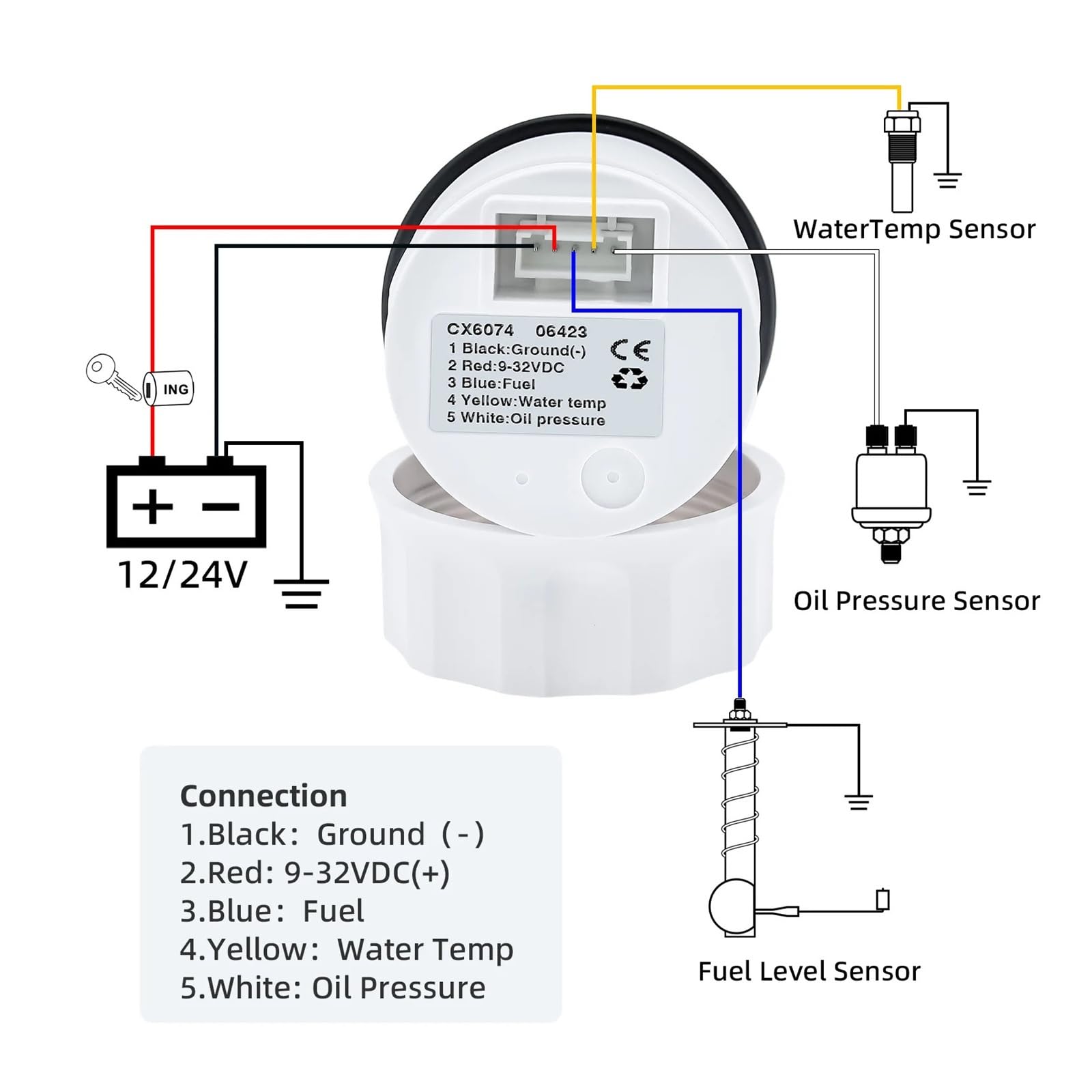 Auto Car 3w1 termometr do wody + miernik ciśnienia oleju + wskaźnik poziomu paliwa z czujnikiem 0-190ohm do łodzi jachtowej 12V24V Wyczyść odczyty(200mm SensorXGauge)