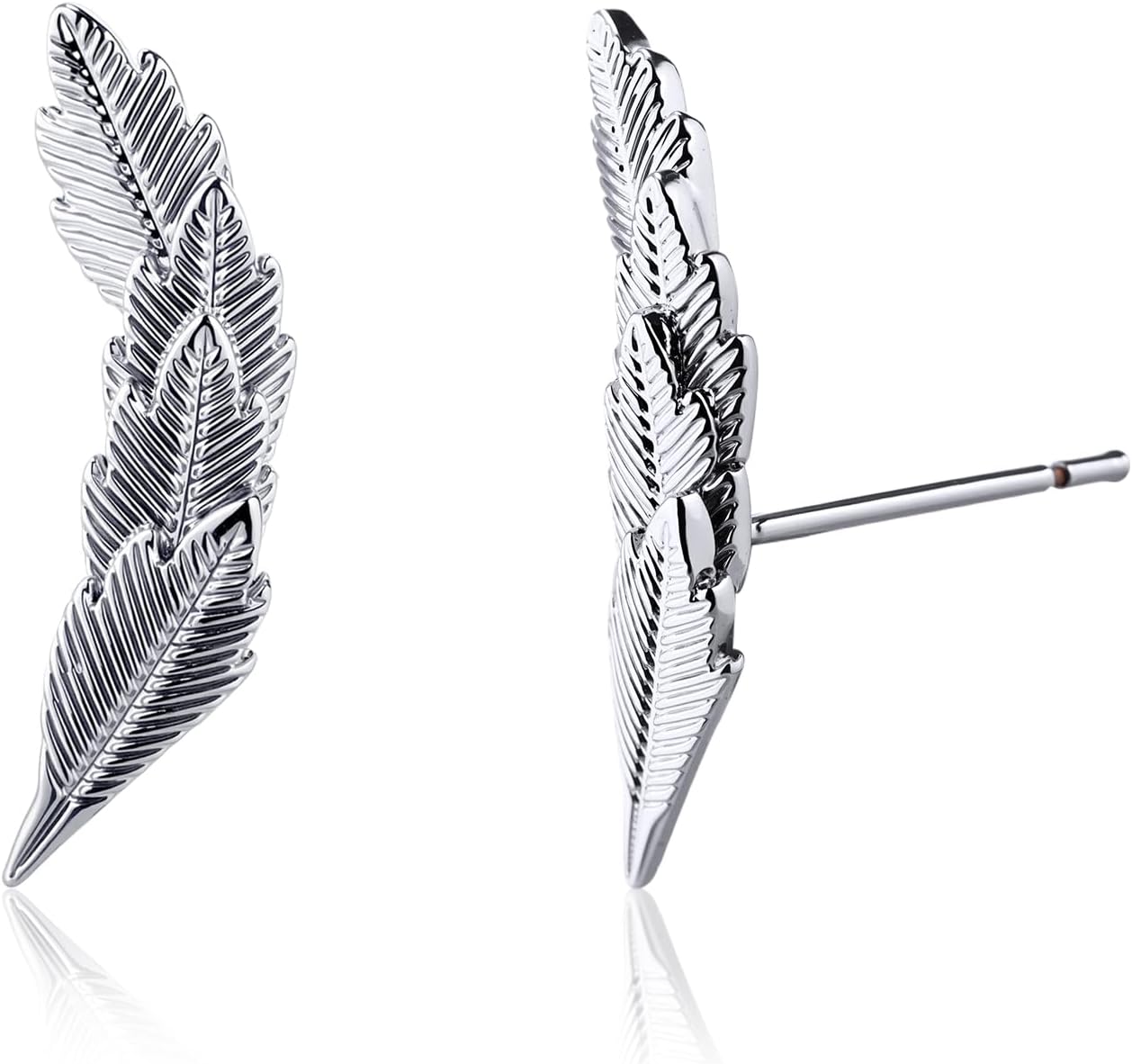 Silver Leaf Feather Stud Earrings for Women,Hypoallergenic Sterling Silver Earrings Cartilage Stud, Dainty Cute Small Silver Jewelry