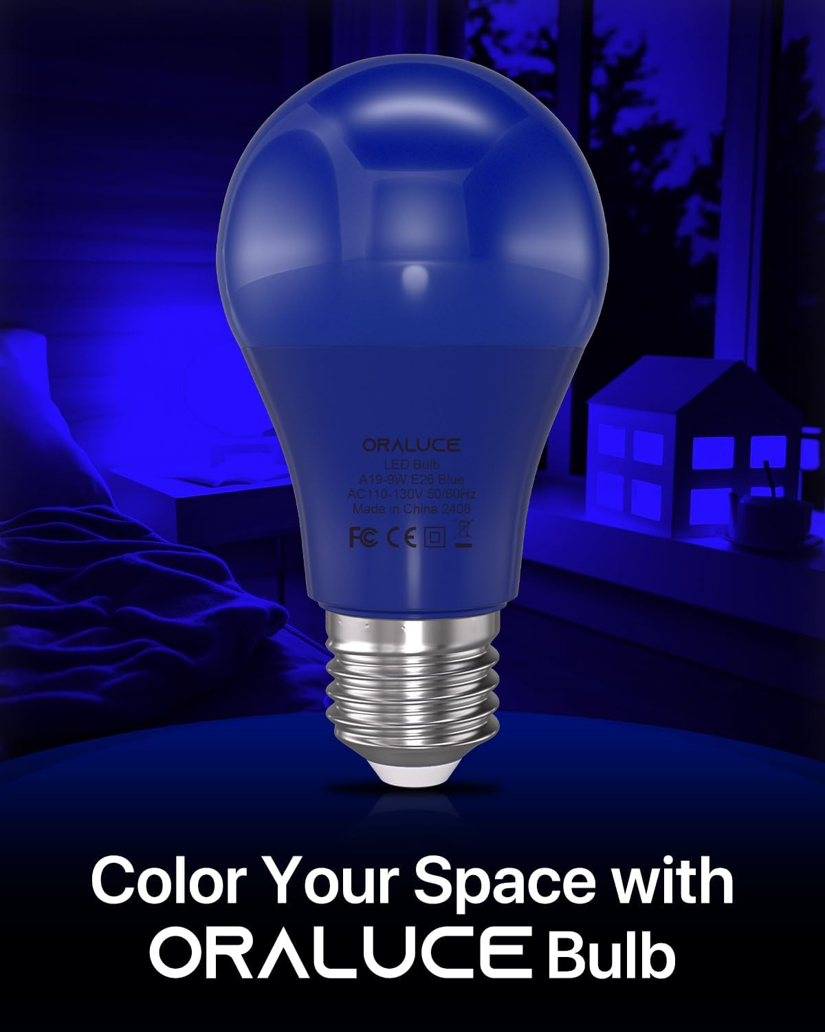 ORALUCE Blue Light Bulb Indoor Outdoor, A19 Color Lights Bulb,Colorful E26 LED Bulb 60 Watt Non-Dimmable, for Bedroom, Lamps, Patio, Halloween, Christmas, Party, Holiday, 6 Pack