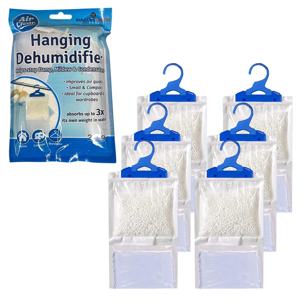 Set Of 6 Unscented Disposable Wardrobe Dehumidifier - Prevent Damp and Mould 210g - Hanging Condensation Remover | Moisture In Home, Bathroom, Window, House, Kitchen, Bedroom Interior Traps
