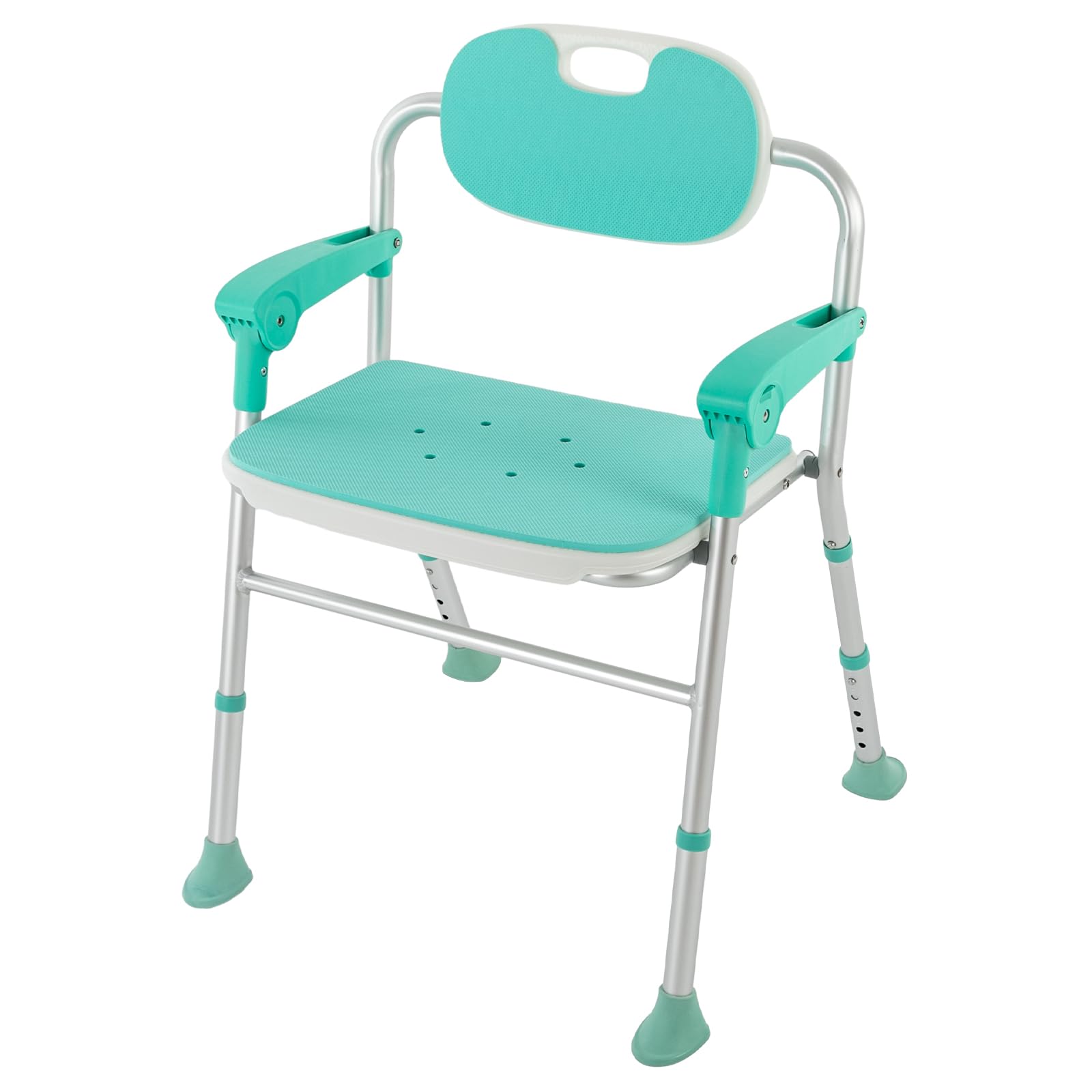 Silla de ducha para personas mayores, altura ajustable y antideslizante, taburete de ducha acolchado plegable con respaldo y reposabrazos, silla de baño de EVA para personas mayores, embarazadas y