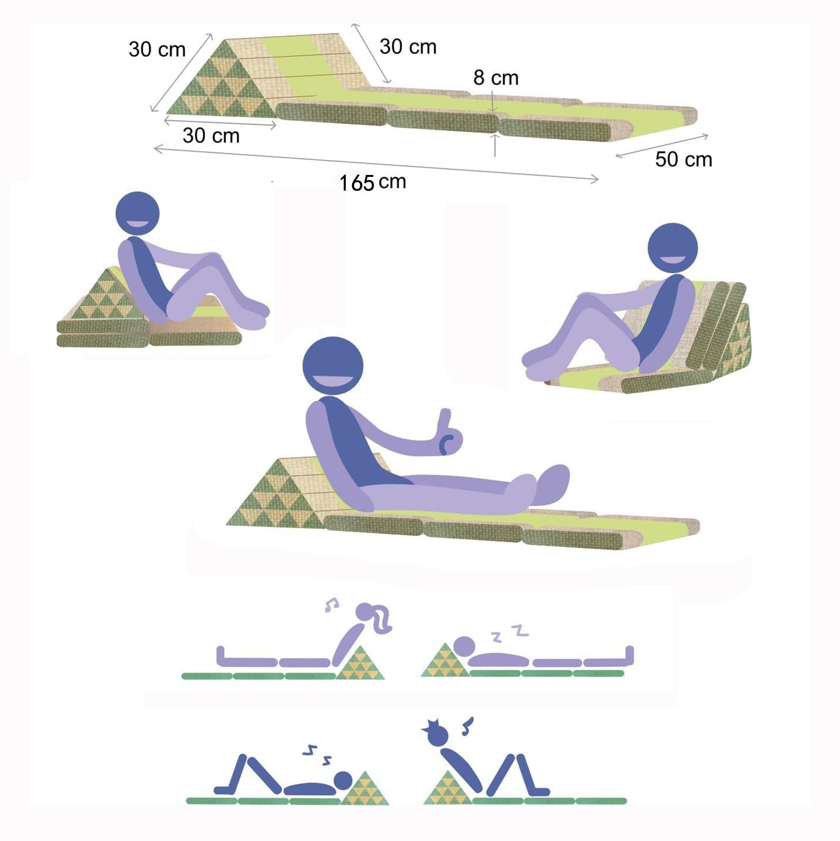 Esterilla plegable de 3 pliegues con cojín triangular kapok ecológico.