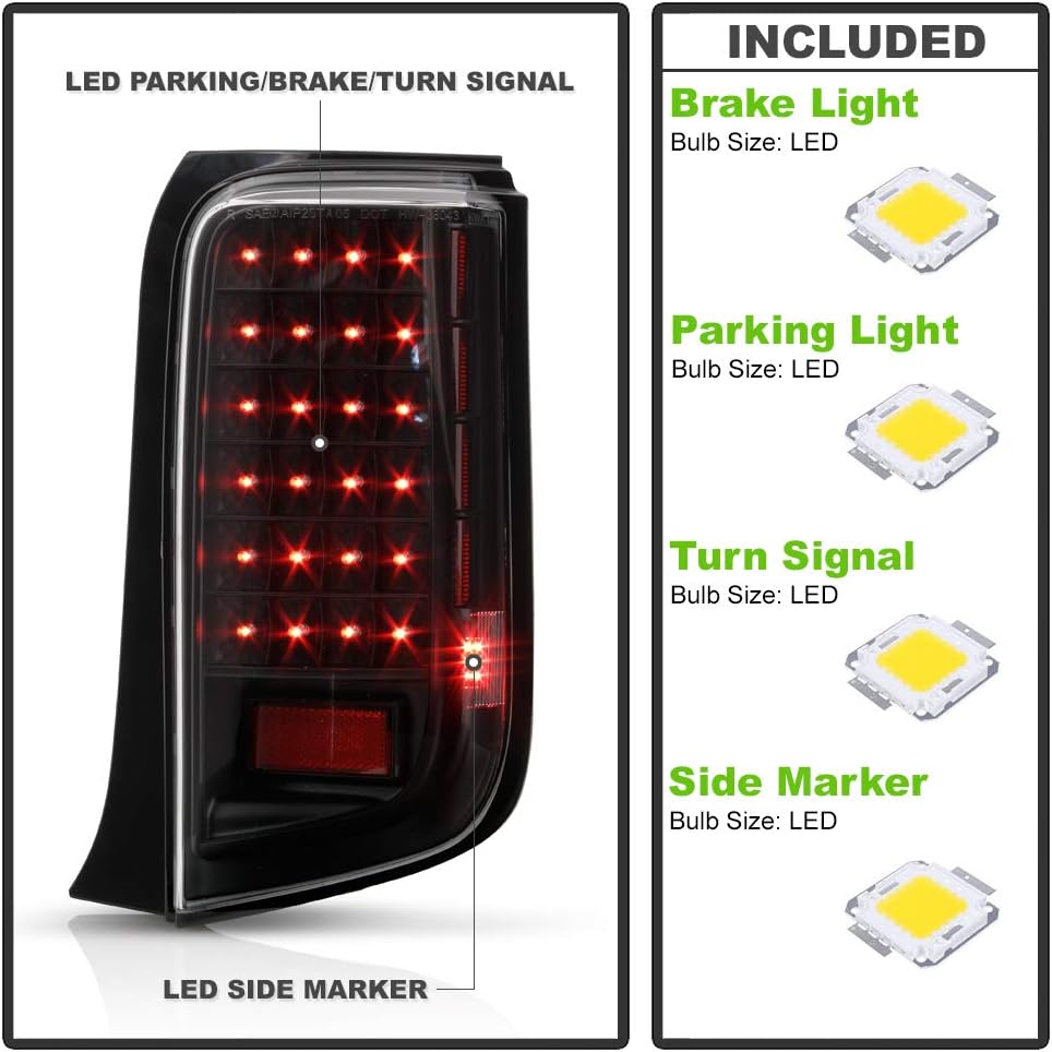 ACANII - For 2008 2009 2010 Scion Xb Bb JDM Black LED Tail Lights Brake Lamps Left+Right Pair