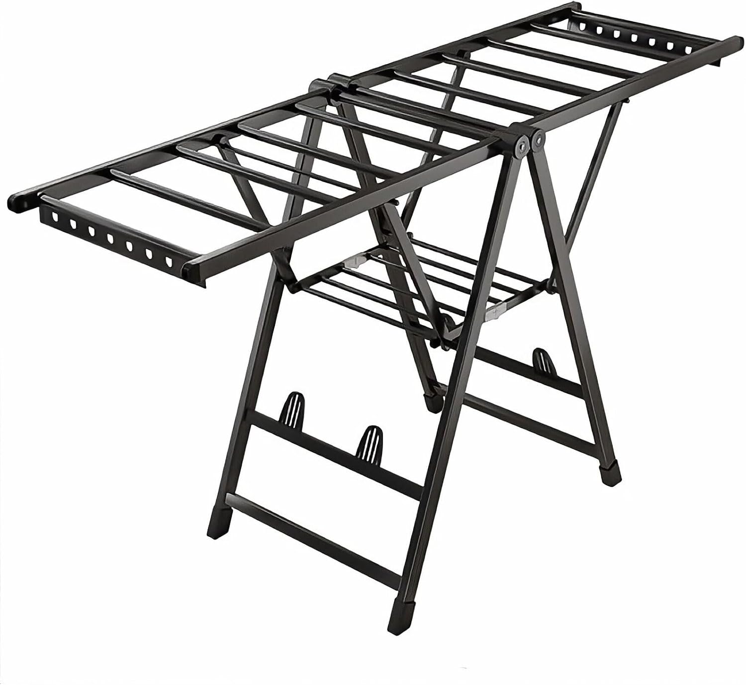 Foldable Laundry Drying Rack - 2-Tier Free-Standing Design with Height-Adjustable Wings and Shoe Rack for Indoor and Outdoor Use