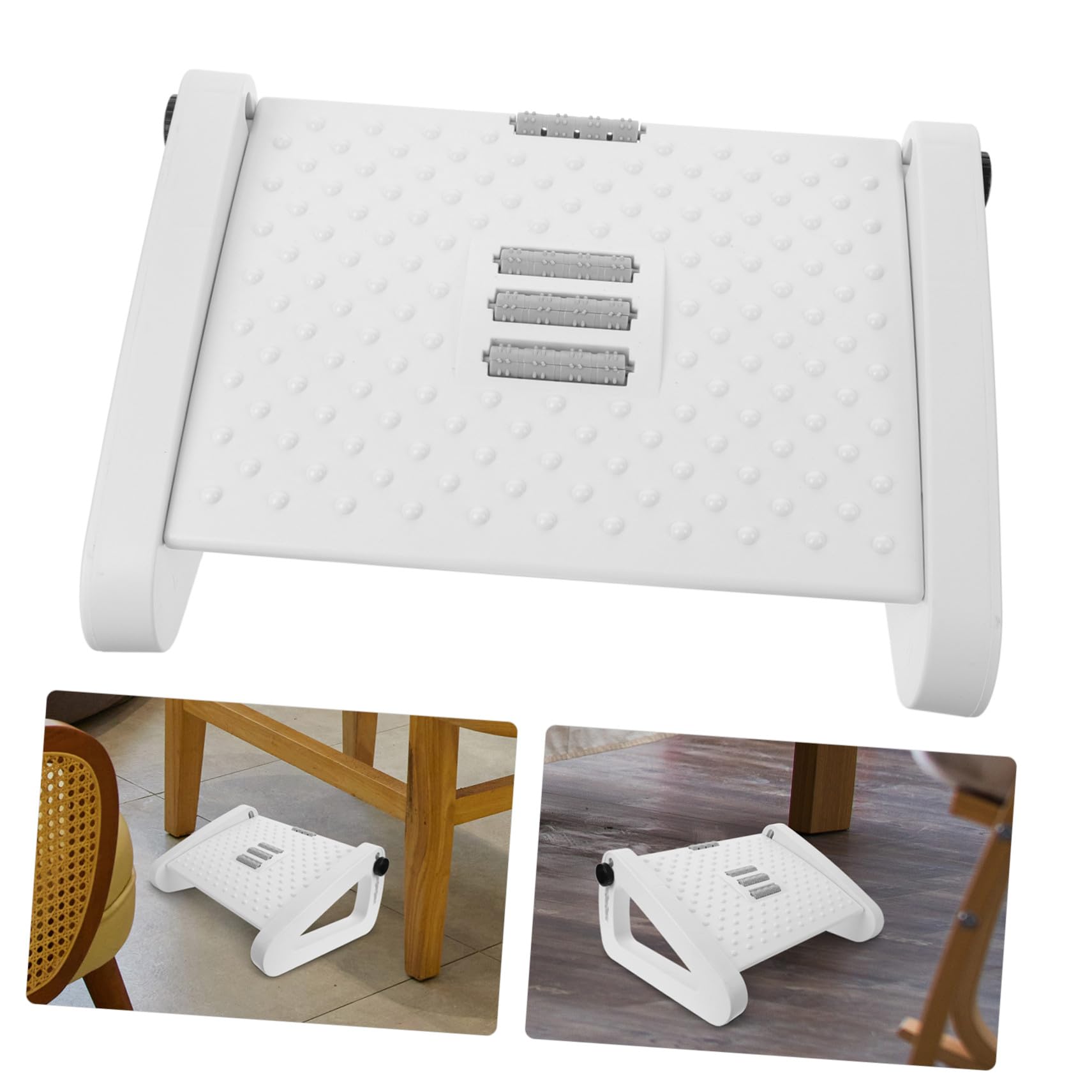 GALPADA Reposapiés Soporte Fuerte y Ergonómico para Oficina y Hogar de Plástico Blanco Rodillo de Masaje Ajustable para Personas Mayores y Adolescentes