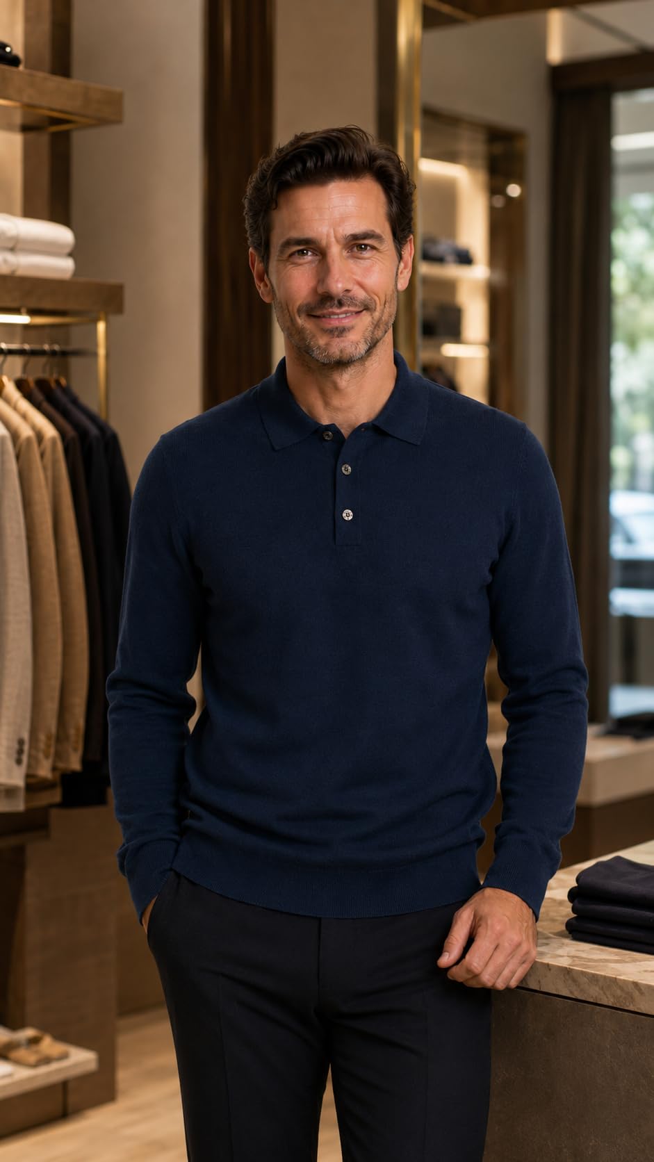 Maglione Uomo Pullover Polo Misto Lana Merinos Extrafine Made in Italy