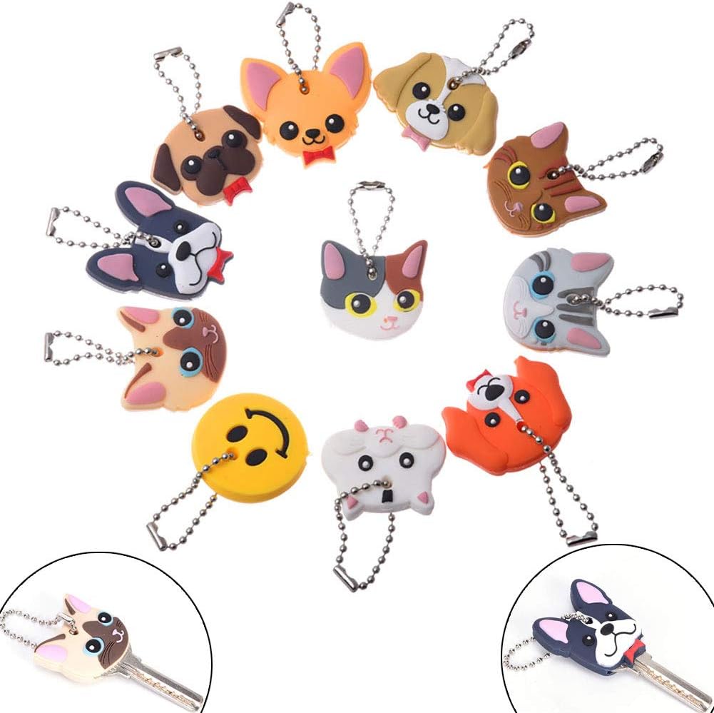 HANJIAONI 11Pcs Multicolor Cute Dog and Cat Key Caps Key