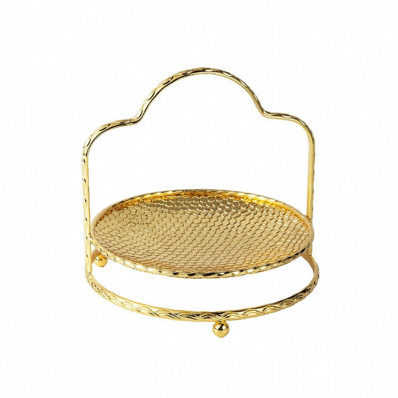Alzata in Metallo con Vassoio Traforato Decorativo Piatto da Portata Stile Europeo per Buffet, Pasticceria, Tavola , Oro , Grande Un Piano