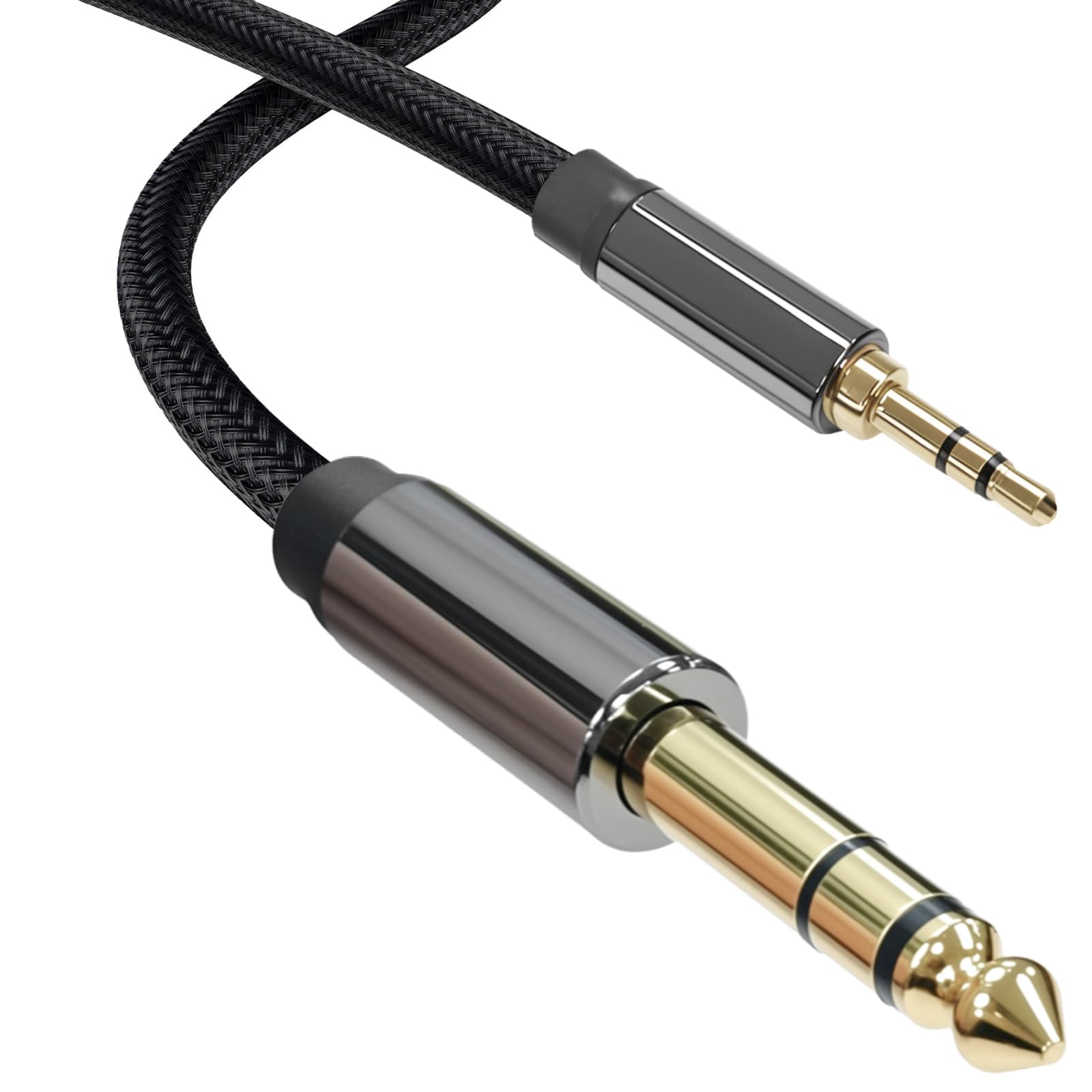 Cyberguys! 3.5mm to 1/4 Cable, TRS to TRS Stereo Audio Cord, 3.5 to 1/4" Braided Cable, Gold-Plated Connectors, Cables for Guitar, Keyboard, Digital Piano, Speaker, Mixer, Amplifier, Headphone, 16ft