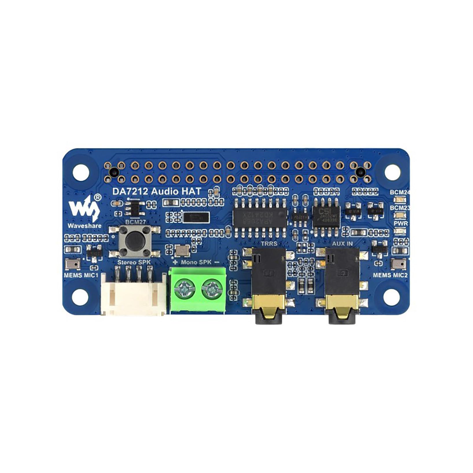 DA7212 I2S Audio Board Stereo Codec for Raspberry Pi, 96kHz 24-bit High Definition Audio, Onboard Dual Microphones, 3.5mm Jack & AUX Input, Speaker Terminal for Audio Recording and Playback HAT