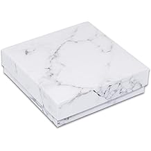 TheDisplayGuys - 100-Pack #33 Cotton Filled Cardboard Paper Jewelry Boxes Gift Case - Marble White (3.5" x 3.5" x 1.0") - for Shipping or Storage