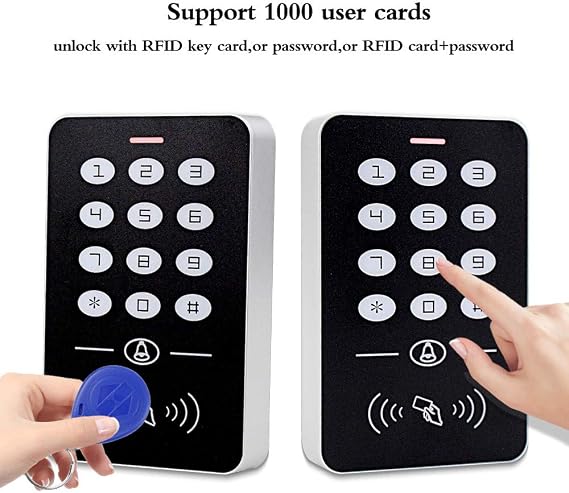Access Control System Kit 125KHz RFID Keypad + DC12V 3A Power Supply Controller + Door Exit Button + 10pcs Keyfobs Card for Home Alarm Wooden/Metal/Glass Door