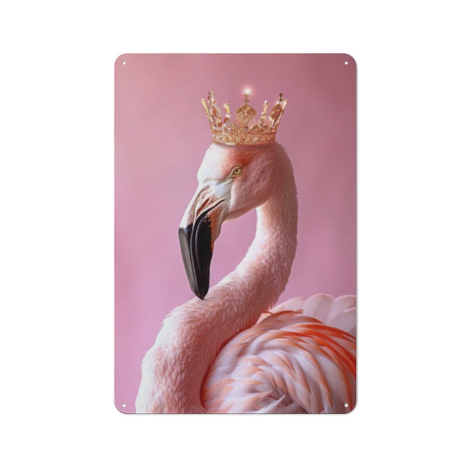 Junmoney Flamingo King Pastel Crown Industrial Metal Sign 30X20cm, Modern Retro Loft Wall Plaque For Workspace, Cafe, Hallway Or Garage