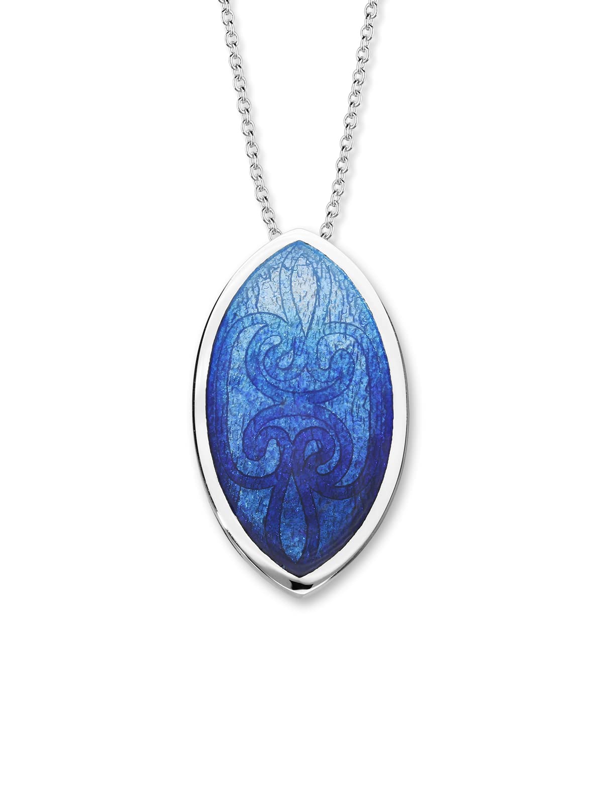 Ortak 925 Sterling Silver Handmade Pendant Necklace Pictish Symbol Stone Inspired Hot Glass Hand Enamel In Oasis Colourways Alba Collection Pointed Oval Design Scottish Fine Jewellery Made In Scotland