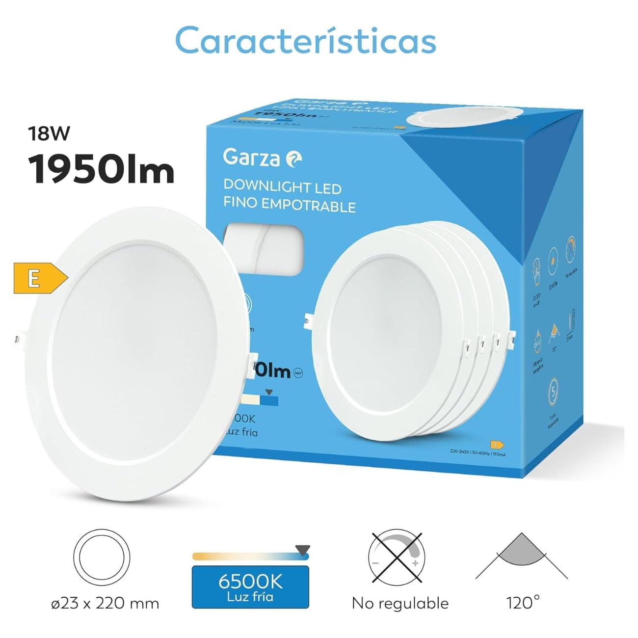 Garza - Pack 3+1 Downlight LED Techo empotrable 18W, 6500k (Luz Fría), Ø220x29mm, 120º, Lampara de techo plana color blanco para baño, salón, cocina...