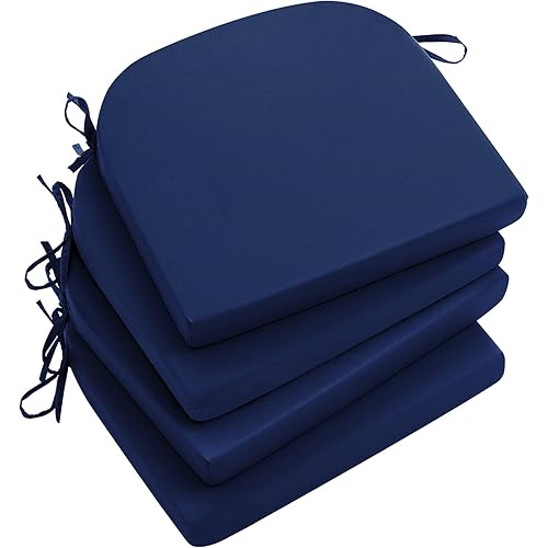 Qirroboni Outdoor Chair Cushion Set of 4, Waterproof Round Corner Seat Cushions for Patio Furniture, Fade Resistant Garden Couch Pads, 17" x 16" x 2", Indoor Dining Chair Pad Set, Royal Blue