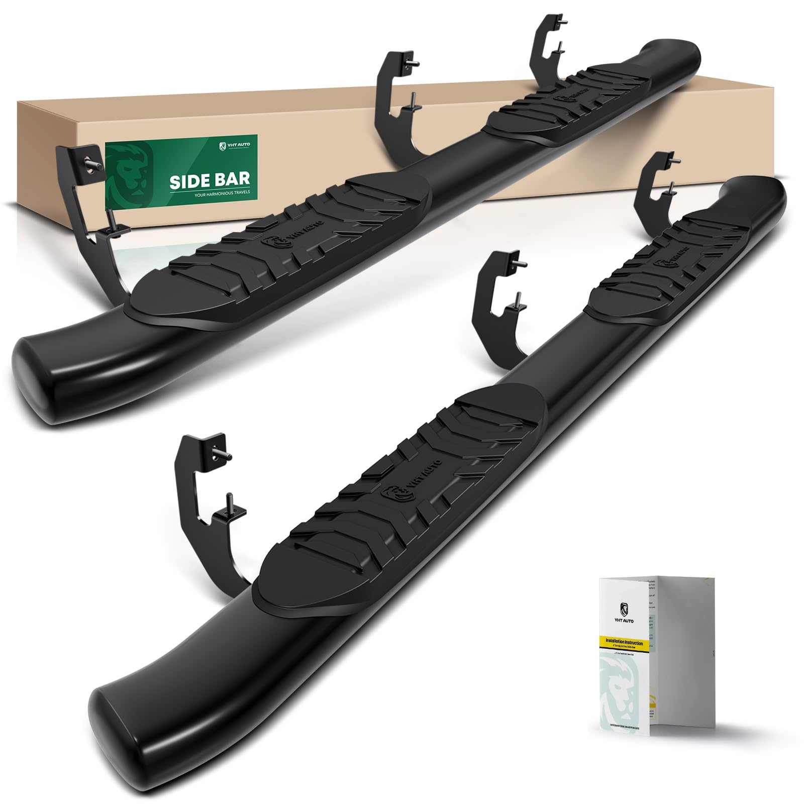 yhtauto 5 inch running boards side steps fit chevy colorado & gmc canyon 2015-2026 (crew cab) carbon steel semi-gloss black powder oval bent end, truck cab side step rails