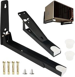 2 Piezas Soporte Microondas Pared, Soporte de Pared para Microondas, Estante Microondas Pared, Plegable Extensible Soporte para Horno de Microonda, Carga Máxima 35 kg para Microondas y Hornos (Negro)