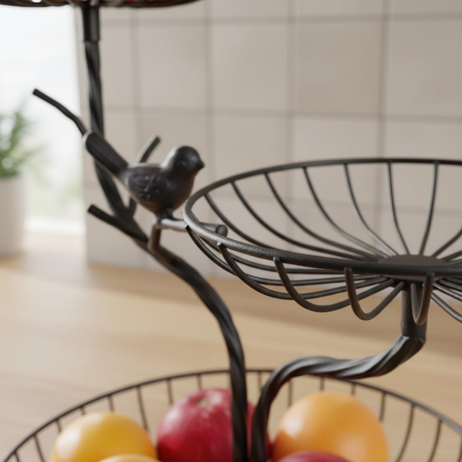 Baoblaze Cestino Industriale Portafrutta Organizer Scaffale Metallo Verniciato con Profilo Slanciato Separati per Frutta E Dolci Adatto per Cucina Sala da Pranzo Tavolino Bancone