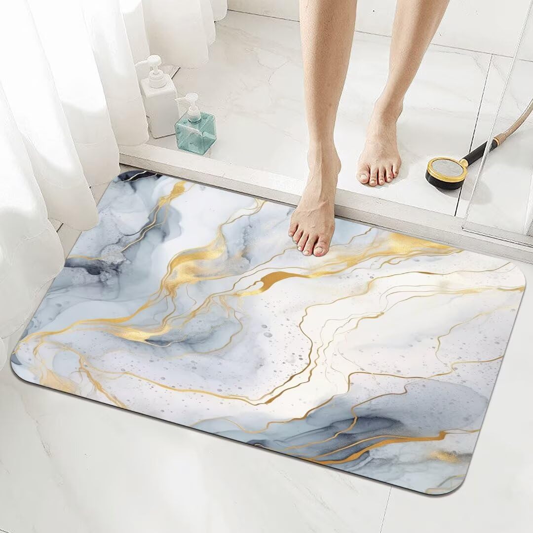 Badezimmerteppich Groß Schnelltrocknend Badteppich 160x230cm Rutschfester Badematte Marble Absorbierender Duschvorleger Waschbar Badvorleger Dünn Bath Bathroom Mat Fußmatten Toilette Badewanne 5-682