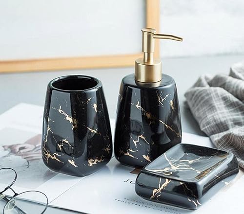 Miniatura 5 de Juego de accesorios de baño, dispensador de jabón de cerámica, soporte para cepillos de dientes, vaso de baño, jabonera, bandeja de tocador,