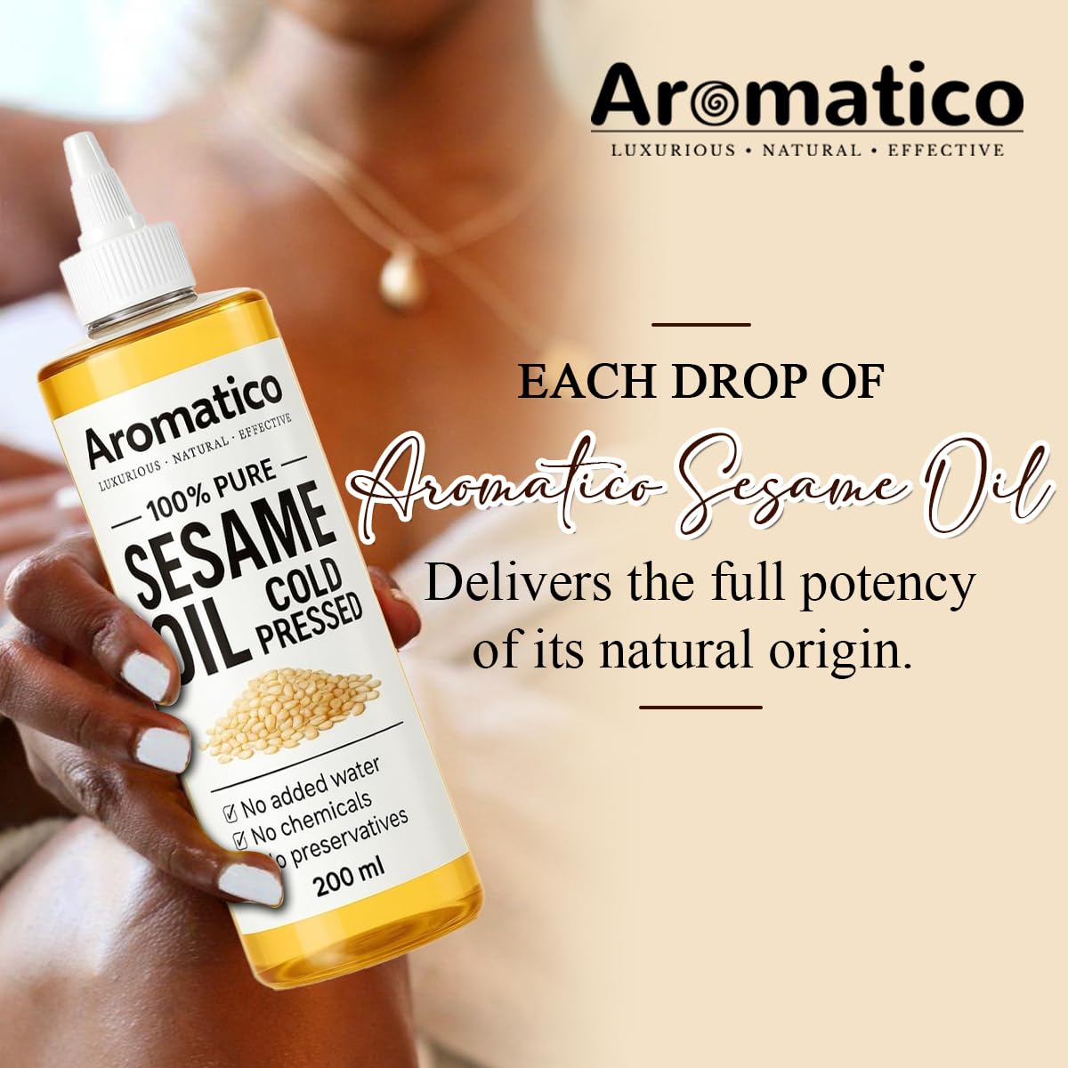 100% Pure Cold Pressed Sesame Oil for Skin, Hair & Massage – Lightweight, Non-Greasy Daily Care Oil, No Added Chemicals or Preservatives - 7 Fl Oz - Image 6