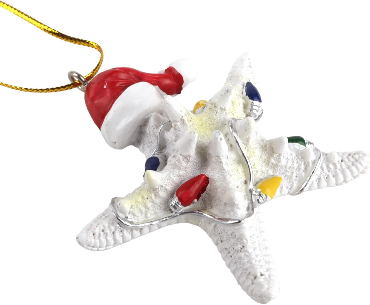 Needzo Resin Starfish with Santa Hat Ornament, Nautical Christmas Tree Decoration, 2.25 Inches - Image 2