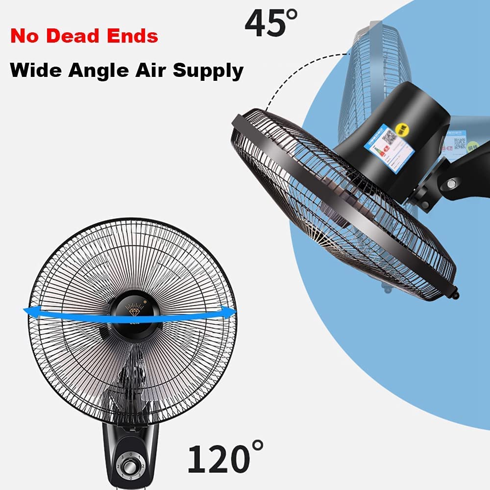 Wandventilator 16 Inch 3-Speed Instelling Elektrische Oscillerende Ventilator Al