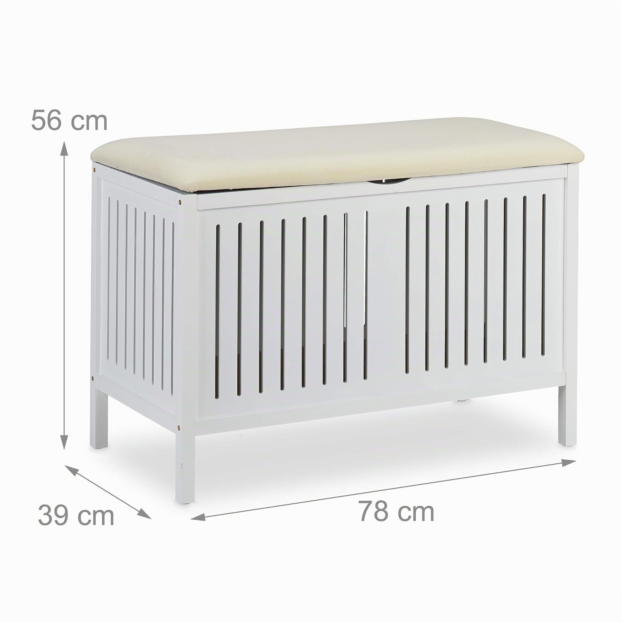 Relaxdays Sitzbank mit Stauraum, gepolstert, 80 l Staufach, Landhausstil, Holz, Sitztruhe HxBxT: 56 x 78 x 39 cm, weiß