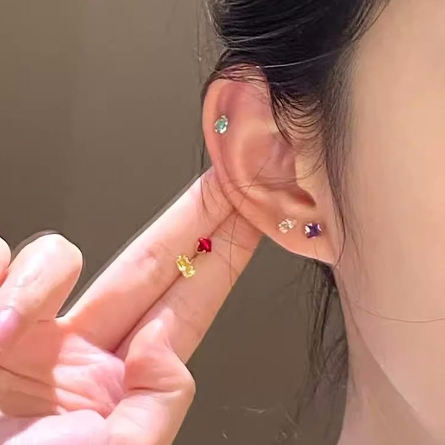 5 Pcs Crystal Stud Earrings Set Small Geometric Birthstone Earrings Teardrop Square Rectangle Solitaire Studs Cubic Zirconia Cartilage Helix Earrings Trendy Jewelry for Women - Image 2