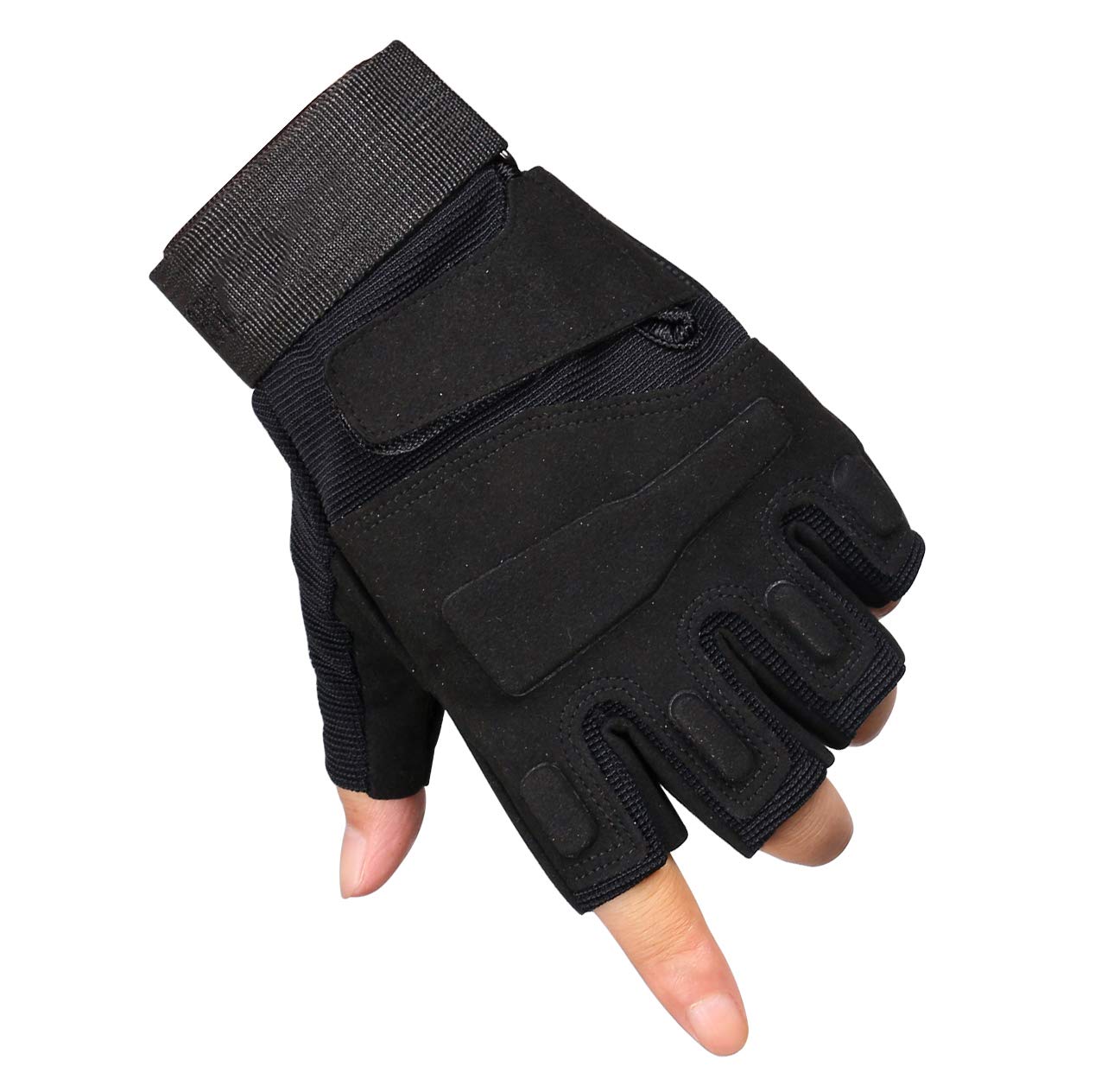 ThreeH Guanti mezzi dita Guanti tattici protettivi per sport all'aria aperta per Caccia Airsoft Paintball GL06XL,Black