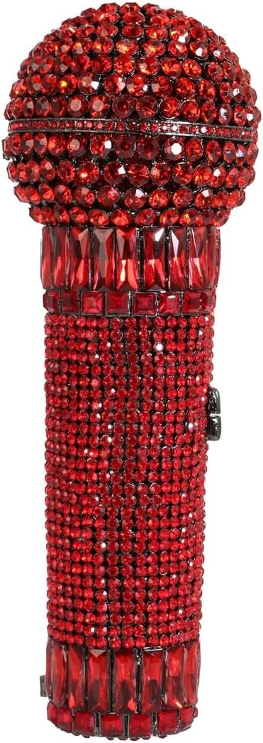 Novelty Microphone Shape Rhinestone Evening Bag for Women Clutch Crystal Mic Purse Diamond Handbag for Prom Party